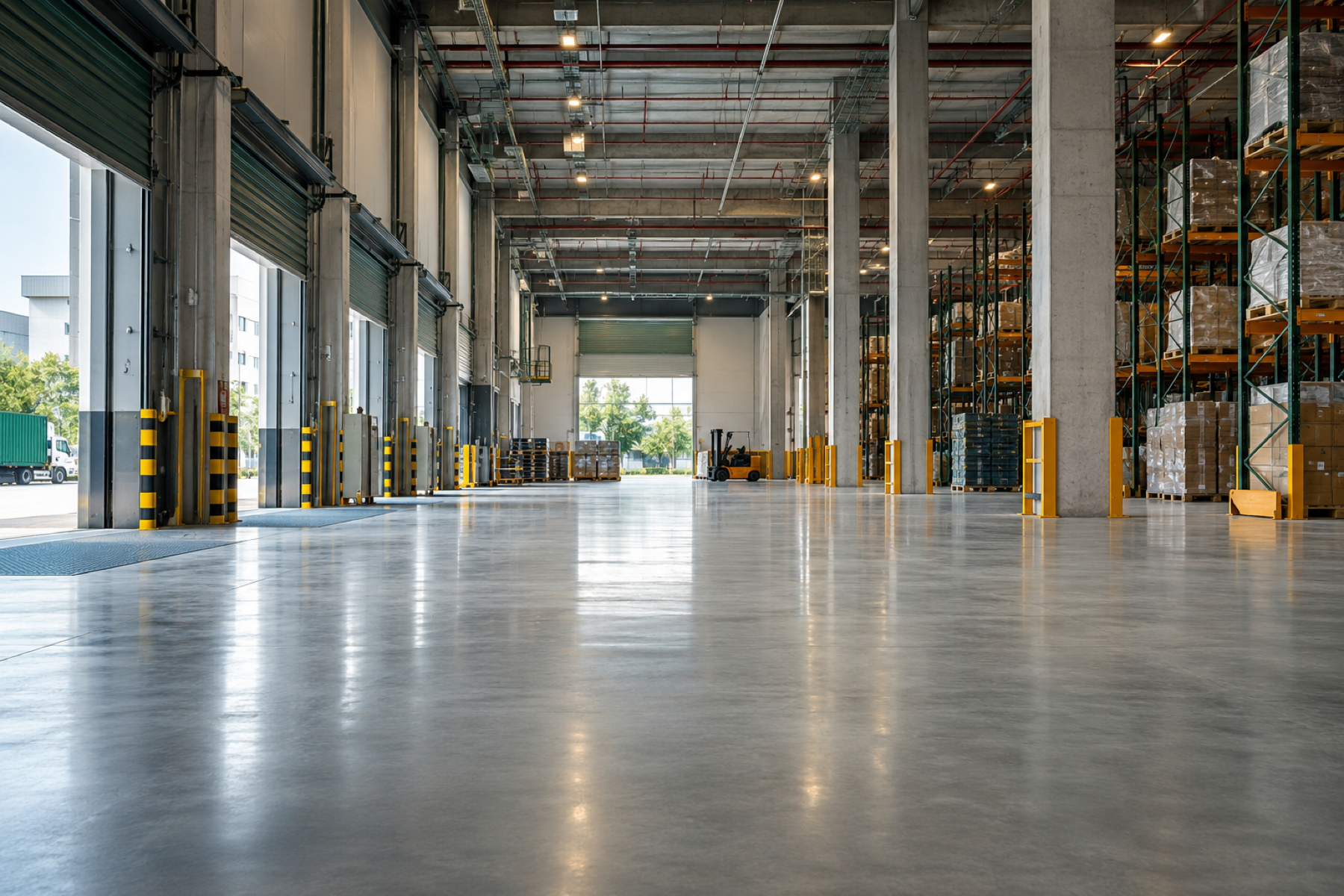 A high-spec warehouse with loading access and racking